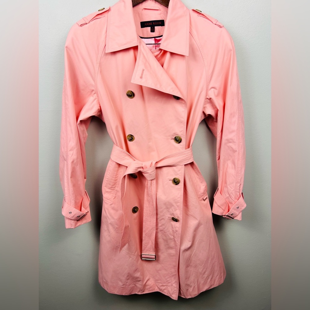 Anne Klein Bubblegum Belted Pink Trench Coat – Size 8 - Picture 8 of 15